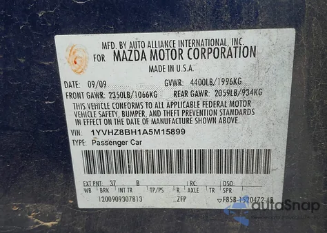 2010 Mazda Mazda6 I Sport z USA, uszkodzony, nr VIN 1YVHZ8BH1A5M15899